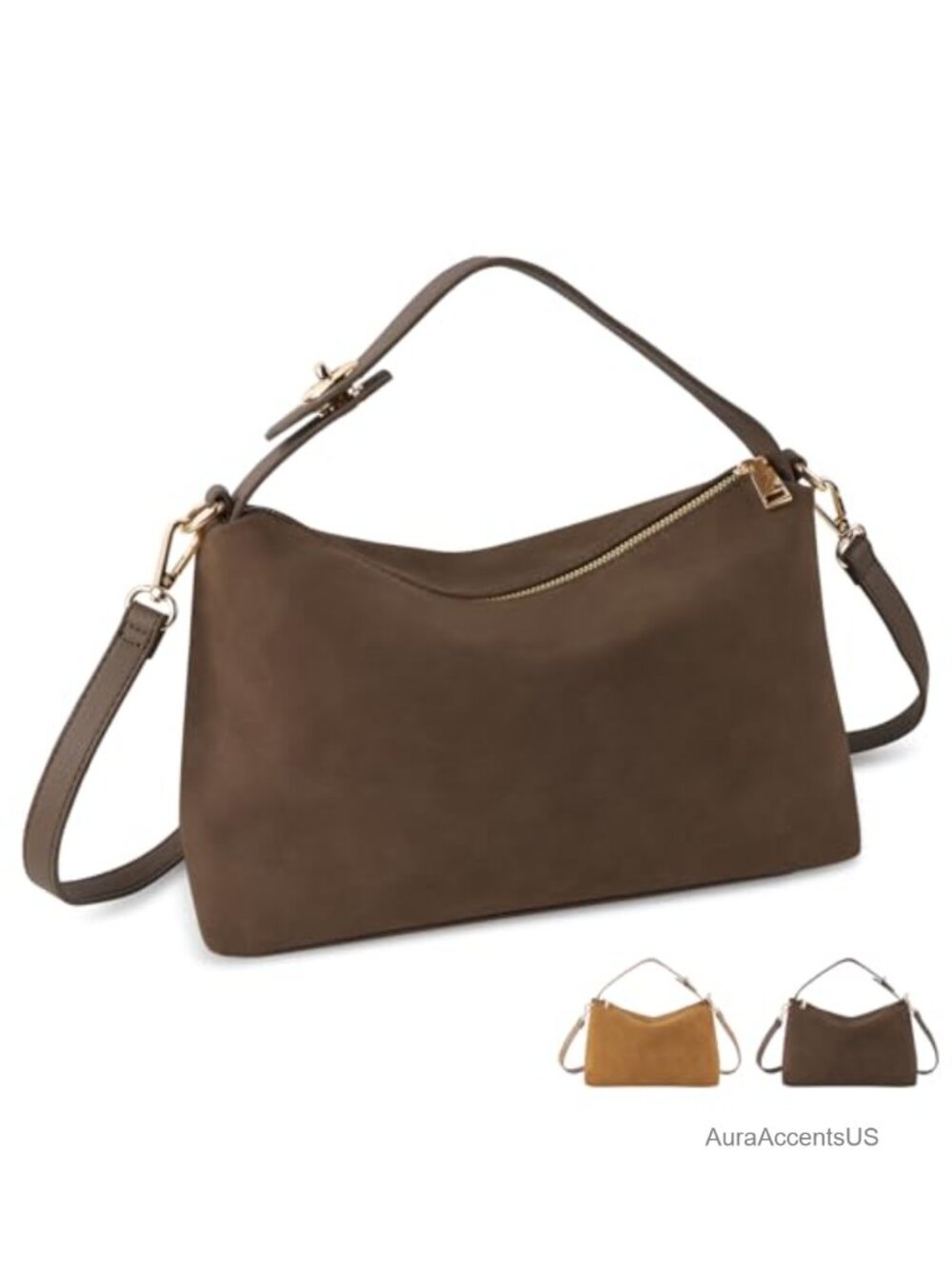 Suede Leather Hobo Bag Women Crossbody Shoulder Tote Detachable Strap